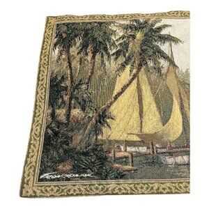 Art Fronckowiak Tropical Sailboat Wall Tapestry 37.5x52 Rod Pocket Tassels USA